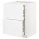 White METOD kitchen cabinet with three drawers and wooden construction.