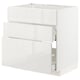 White METOD kitchen unit with 3 drawers, sleek modern design.