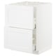 White METOD kitchen cabinet, rectangular shape with flat panels, two open drawers.