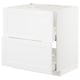 All-white METOD kitchen cabinet with two drawers, sleek design, durable fiberboard and steel construction.
