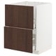 Dark brown drawer unit with oak veneer, white frame, solid wood edges, rectangular shape; modern, sleek kitchen storage.