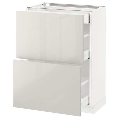 White METOD cabinet with glossy grey drawers.
