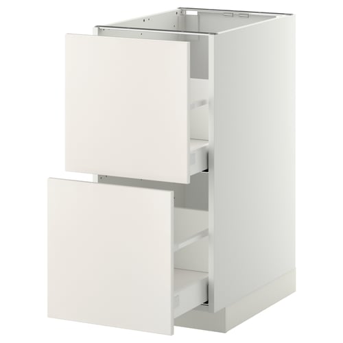 White METOD kitchen cabinet with two drawers, sleek design, smooth edges.