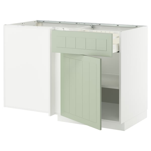 METOD kitchen unit in green with light wood design, single door, adjustable shelf.