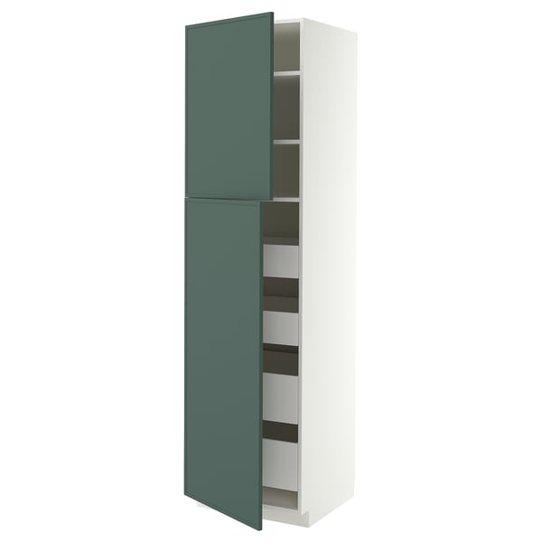 METOD / MAXIMERA Hi cab w 2 doors/4 drawers, white/Aspudden dark grey-green, 60x60x220 cm