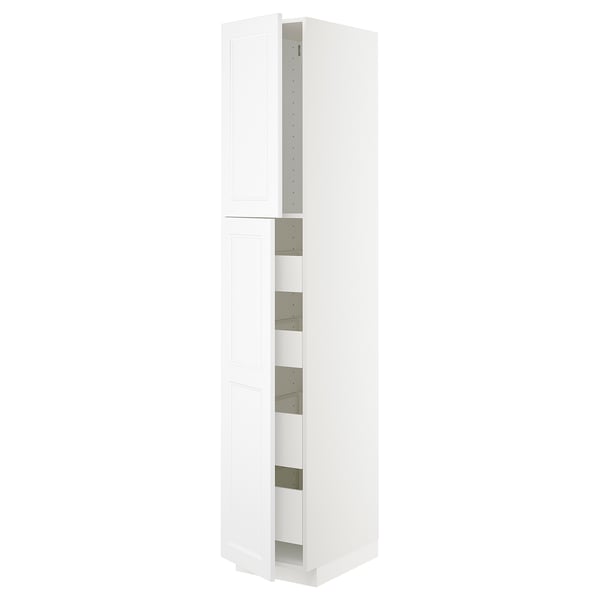 White METOD kitchen cabinet with adjustable shelves and modern design.