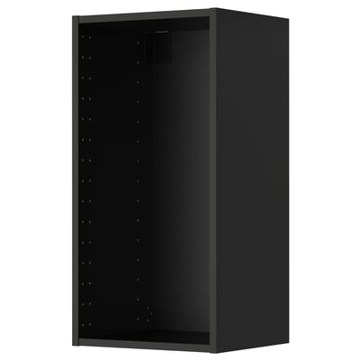 Black wall cabinet from METOD kitchen system. Square shape, hollow interior with pre-drilled holes for adjustable shelves.