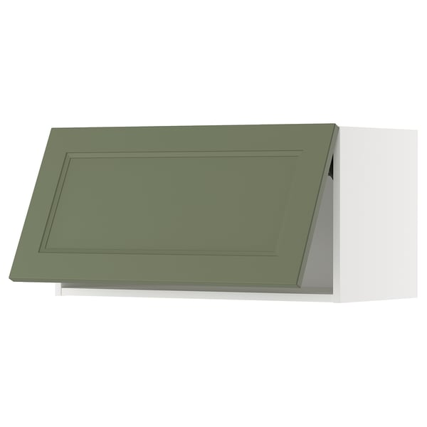A green ikea METOD kitchen cabinet with a rectangular shape and flat panel design.