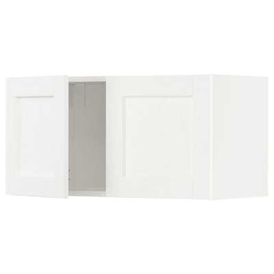 METOD kitchen units. White with wood grain. Three sections: hanging, door, base. Classic design.