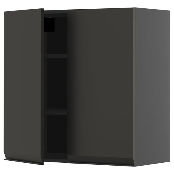METOD wall cabinet in matte black with adjustable shelf.