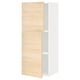 Light wood and white cabinet, two doors open revealing shelves.