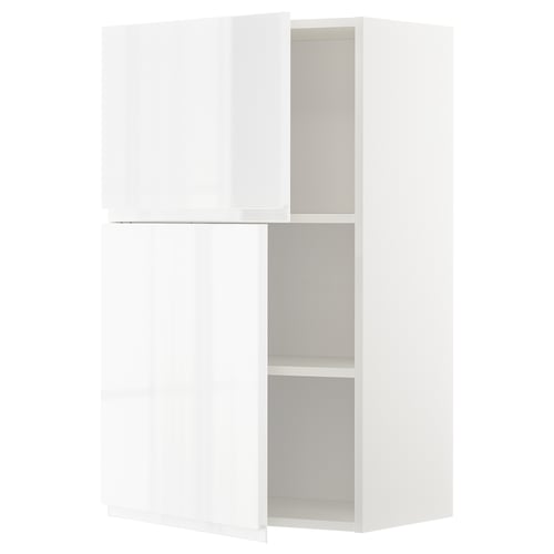 White METOD wall cabinet with high gloss, adjustable shelf, modern design.
