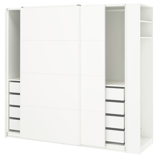 PAX / MEHAMN Wardrobe with sliding doors, white white/double sided white, 220x66x201 cm