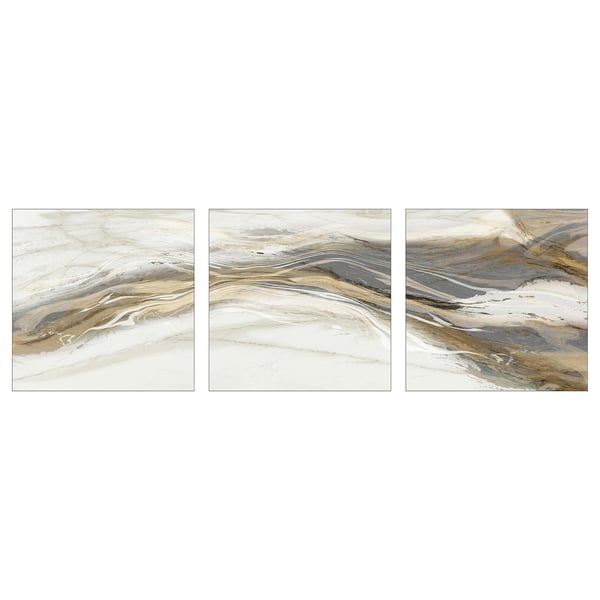 Three canvas prints with natural, earthy tones featuring marble-like textures and patterns. Rectangular shape, framed, ideal for home decor.