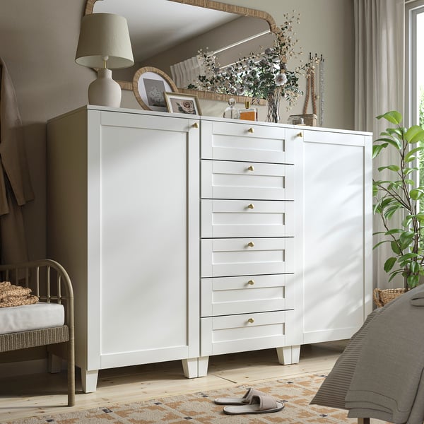 PLATSA Cabinet with doors and drawers, white/SANNIDAL white, 180x57x133 cm