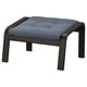 POÄNG footstool, blue cushioned, black wooden frame, tufted design.