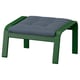 Green POÄNG footstool with blue cushion, square shape.