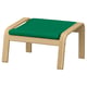 The POÄNG footstool a light wood frame, green cushion, and a comfortable, inviting design.