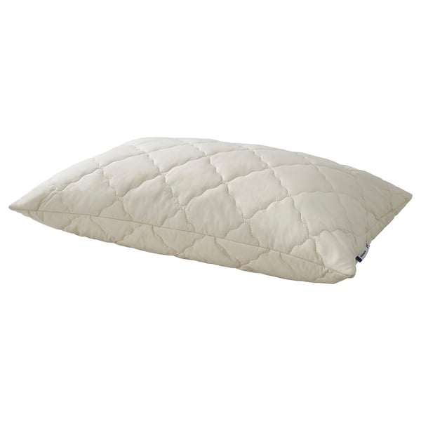 RÅDHUSVIN pillow: off-white, diamond-quilted, natural cotton and wool, square shape.