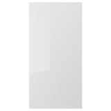 Its a rectangular, grey kitchen cabinet door with a glossy finish.