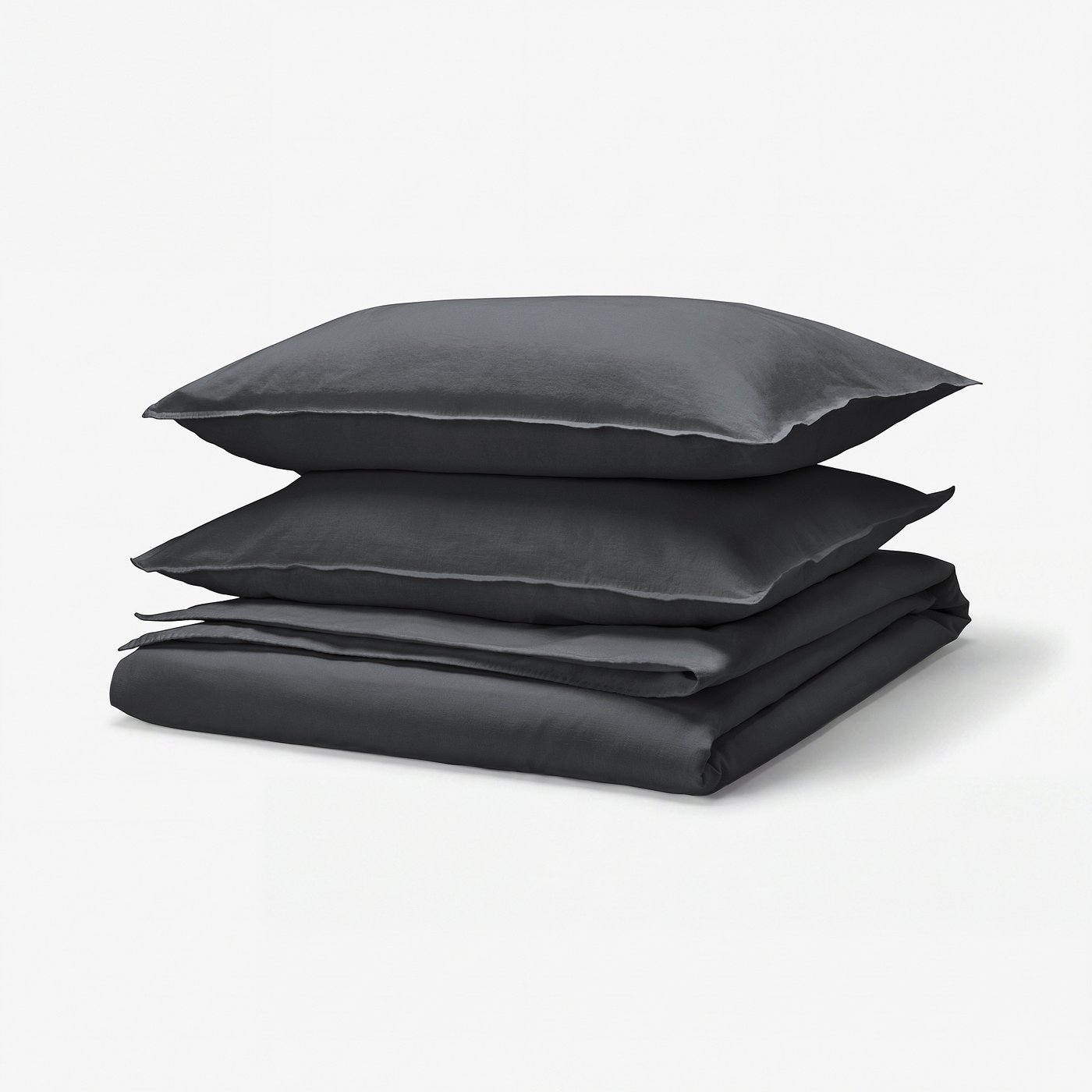 RUNDHAGTORN anthracite duvet set, soft linen-cotton, rectangular, buttoned, cafã-style.