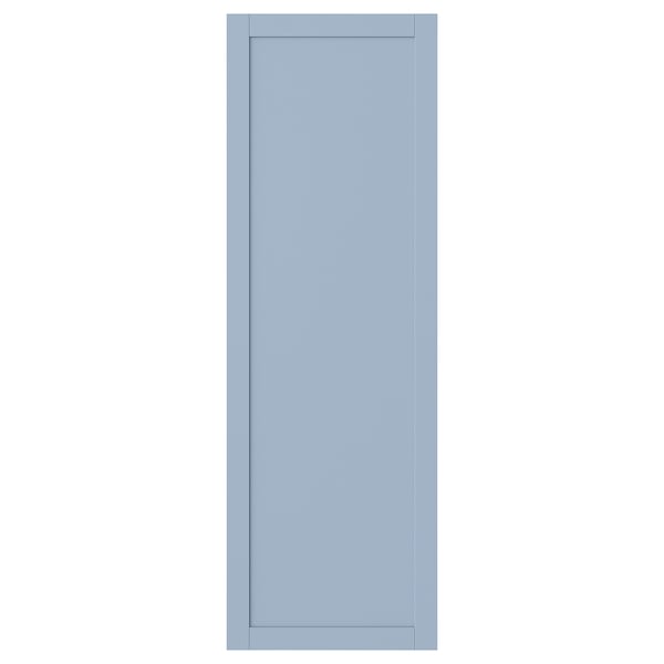 A blue SANNIDAL cabinet door with a simple, rectangular design. The smooth foil finish gives it a traditional look.