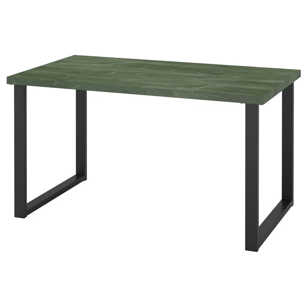 SKÅLSTA table, green top, black steel legs, rectangular shape, modern design.