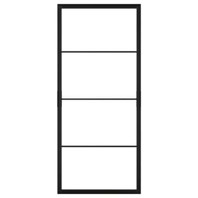 SKYTTA modern black metal-framed sliding door with four sections. Sleek, minimalist design with integrated handles.