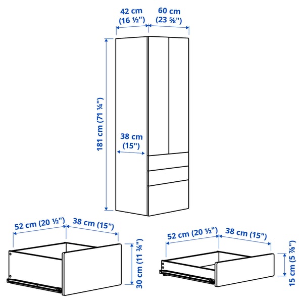 Illustration with measurements for the product: SMÅSTAD.