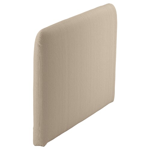 A beige, rectangular headboard with a striped design. The headboard has a subtle curve and a modern look.