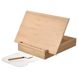 A SOLFÅGEL bamboo easel with an acrylic palette and spatula for painting.