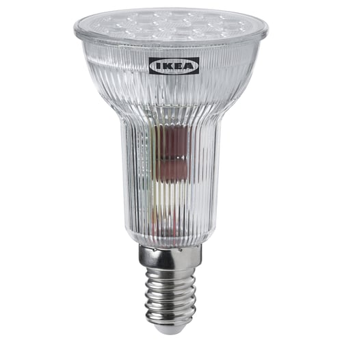 Ikea SOLHETTA led bulb, warm white, dim, plastic, conical shape