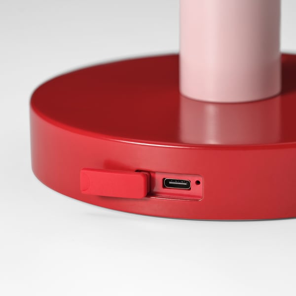 Red lamp base with usb port, sleek and modern design, showcasing quality finish and attention to detail