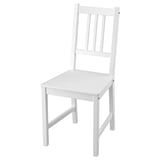 Single white wooden chair with a simple back and seat design.