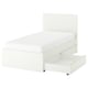 The STORKLINTA bed in white has a modern, simple design with a sturdy frame and underbed storage drawers.