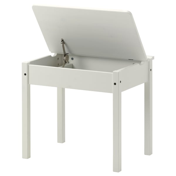 White childs desk, SUNDVIK, with lift-up lid for storage, four legs.