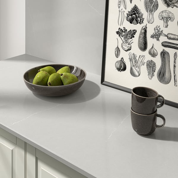 TÄRNHULT Custom made wall panel, light grey-beige marble effect/glass composite, 1 m²x2.0 cm