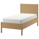 Wooden bed with white mattress, simple modern design, oak veneer, under-bed storage.