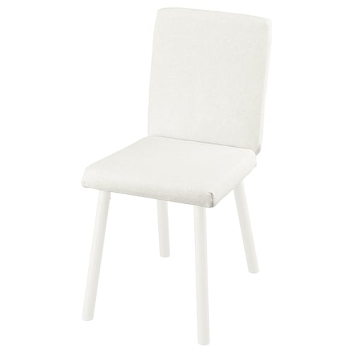 TONSTAD chair, light beige, upholstered seat and back, four white wooden legs.