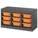 TROFAST storage unit in grey with nine orange/brown plastic bins.