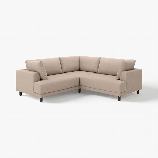 UPPÅKRA sectional sofa, beige with dark legs, l-shaped design.