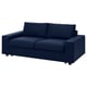 Deep blue VIMLE sofa with square arms and cushioned seats. Modern, understated design.