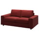 Modern red sofa, VIMLE, with clean lines and deep cushions. Soft, velvet fabric with high resilience foam seats. Perfect for cosy living spaces.
