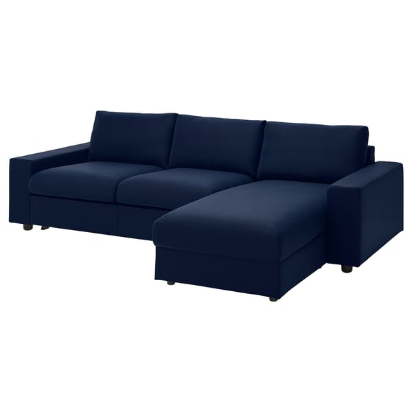 VIMLE blue sectional sofa with chaise, modern design, soft fabric.