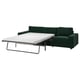 VIMLE dark green sofa-bed, modern design, sleek lines, padded cushions. Convertible, shows as bed.