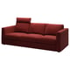 VIMLE red fabric sofa, modern design, 3-seater with headrest.
