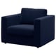 VIMLE navy blue velvet armchair: modern, square design with plush cushions.