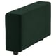 Dark green, rectangular ottoman with rounded corners and two small black legs. Modern, minimalist design.