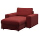 Red VIMLE sectional sofa with storage chaise, modern design.