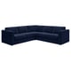 A dark blue, l-shaped VIMLE sectional sofa with a modern design and sleek lines.